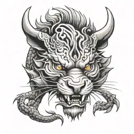 dragon ox tiger pig face made tattoo design idea