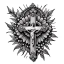 Need a Tatoostarting from Back of the palm toShoulder. Rosary Starting from Y shape Cross, Then first three Hail mary m tattoo design idea