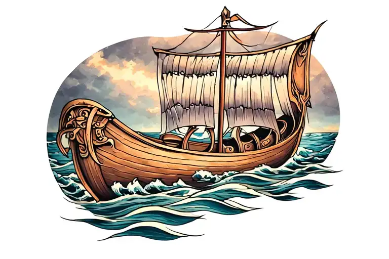 Viking long boat on lower back tattoo tattoo design idea