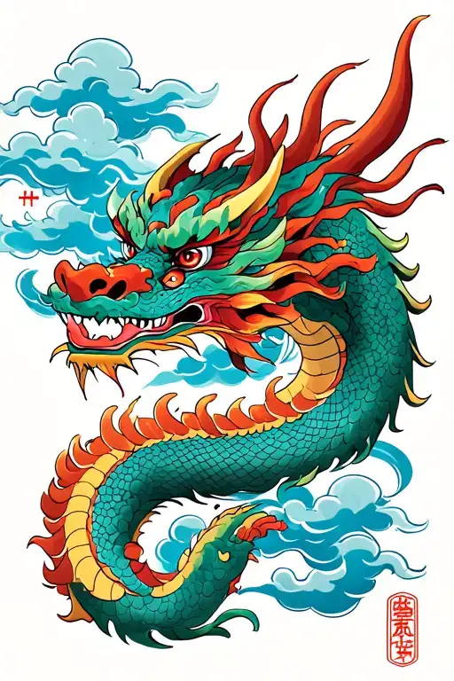 Japanese demon and Japanese clouds Dragon Vanpis tattoo design idea