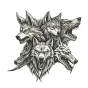 A evil realistic totem pole with the heads of a wolf, dragon, bear, shark on top of each other  tattoo design idea