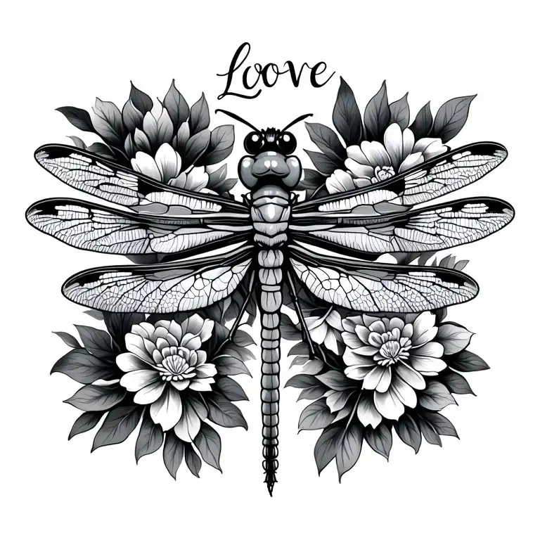 dragonfly clean clear detailed original with love written in the wing pattern tattoo design idea