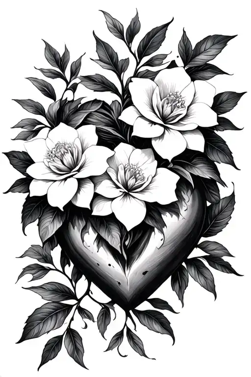 gardenias growing from a heart tattoo design idea
