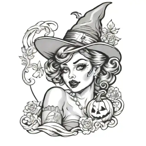 halloween pinup girl tattoo design idea