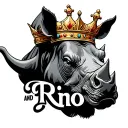 a rhino that the bottom says Rino and at the top a crown of the king tattoo design idea
