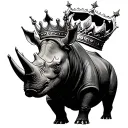 a rhino that the bottom says Rino and at the top a crown of the king tattoo design idea