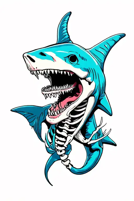 Skeleton shark tattoo design idea