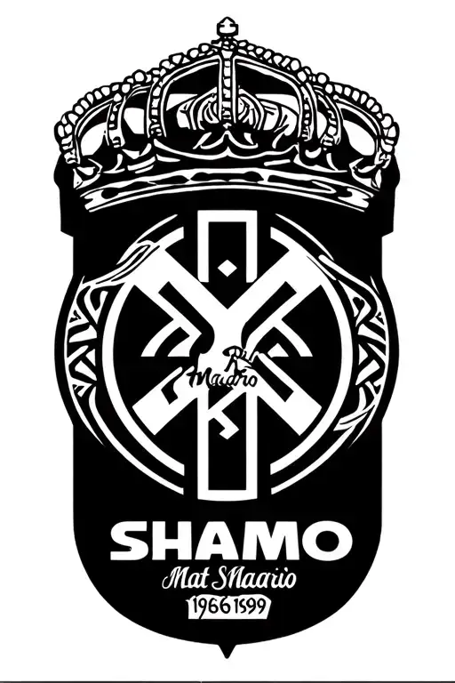 "Mat Shamo 1966 1999" Real Madrid Logo infused with Cross  tattoo design idea