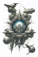 Dystopian matrix code embedded with spacecraft Nebuchadnezzar tattoo design idea