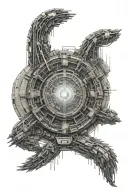 Dystopian matrix code embedded with spacecraft Nebuchadnezzar tattoo design idea