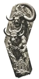 Minotaur, labyrinth, mountains tattoo design idea