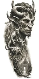 Minotaur, labyrinth, mountains tattoo design idea