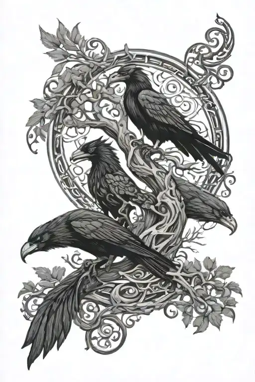 norse dragon serpent tree of life ravens tattoo design idea