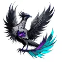 I wanna Phoenix with amethyst and turquoise feathers tattoo design idea
