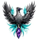 I wanna Phoenix with amethyst and turquoise feathers tattoo design idea