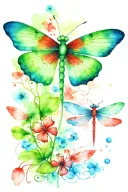 green 4 leaf clover with red and blue dragonflies pain grief tattoo design idea