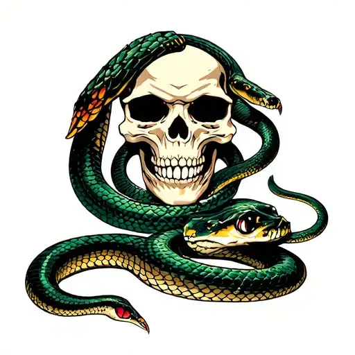snake and skull face tattoo design idea