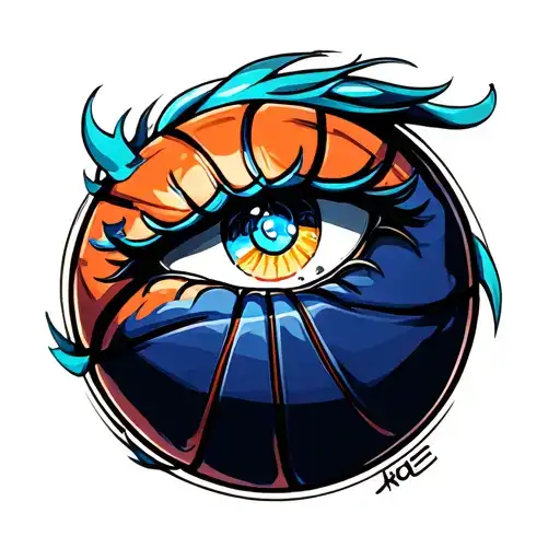 Blue Eye Anime Style and a basketball ball tattoo design idea