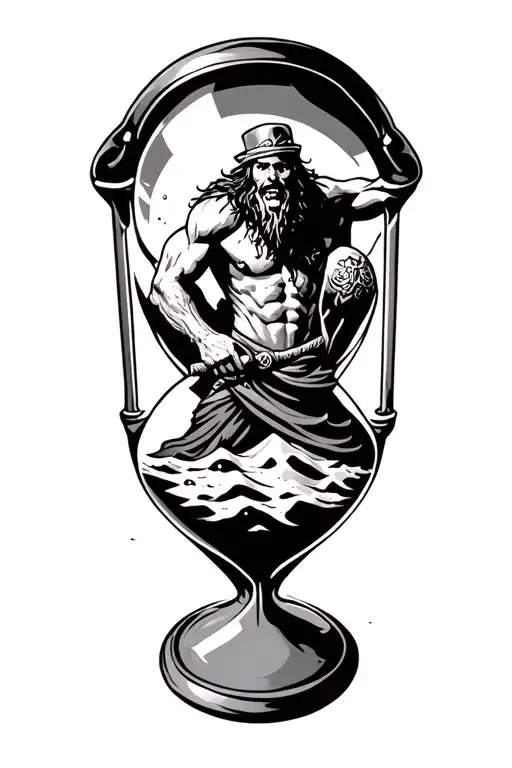 Irish warrior drowning in sand, inside of an hourglass filled tattoo design idea