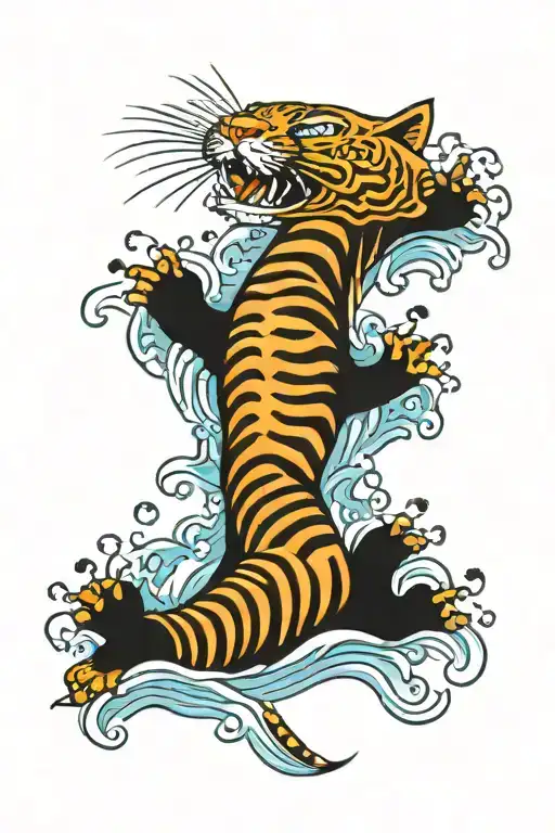 water tiger surrounded tattoo design idea