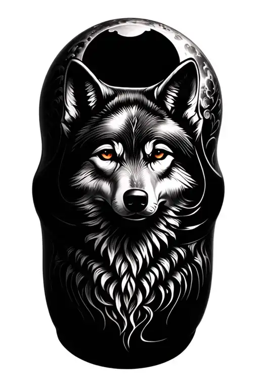 nesting doll full moon wolf spirit tattoo design idea