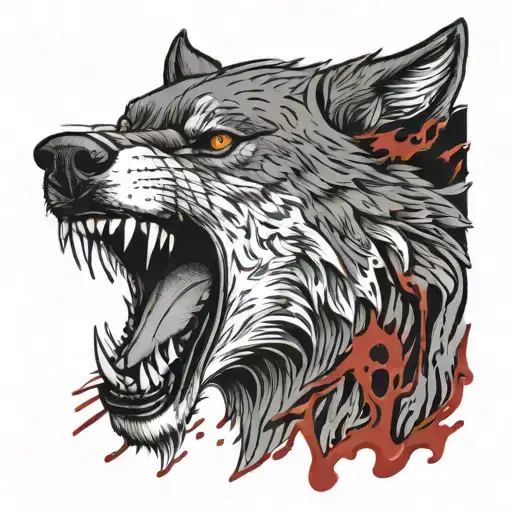 wolf head snarling dripping blood tattoo design idea