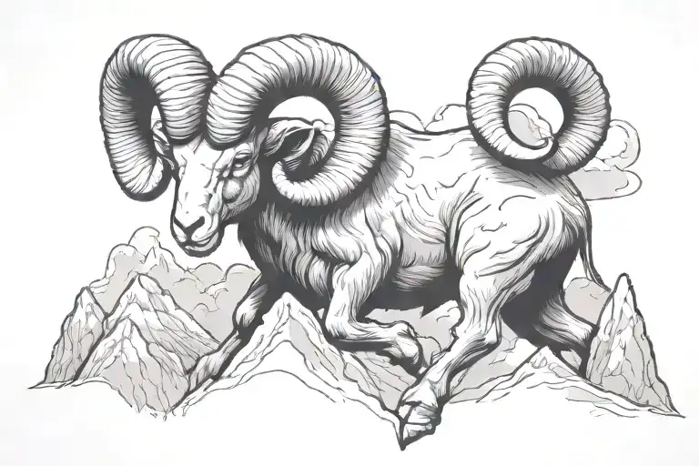 aries ram climbing a mountain tattoo design idea