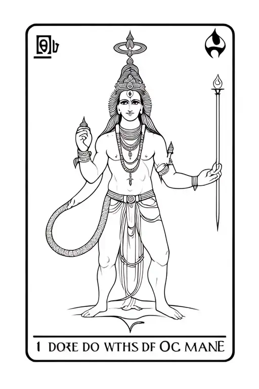 Lord shiva with trishul, snake around his neck, in all his glory on a tarot card format tattoo design idea