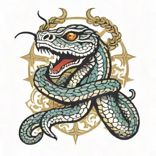 king cobra with cross  tattoo design idea