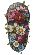 An intricate tattoo of a boquet of roses, daisys, and cosmos flowers tattoo design idea