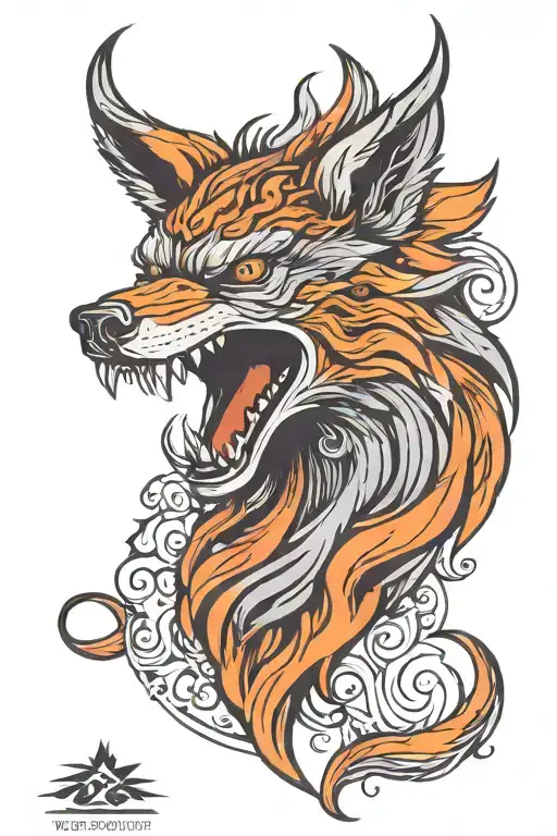 phoenix wolf head tattoo design idea