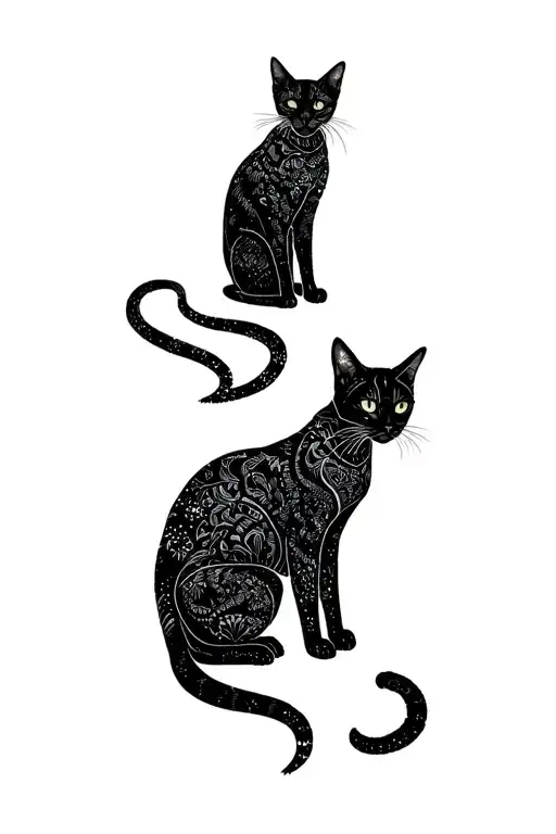 Three black cats intertwined tattoo design idea