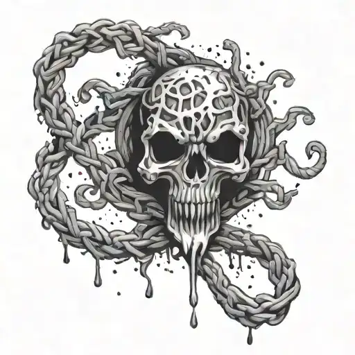 Oroborus tied into a noose ink splatter tattoo design idea