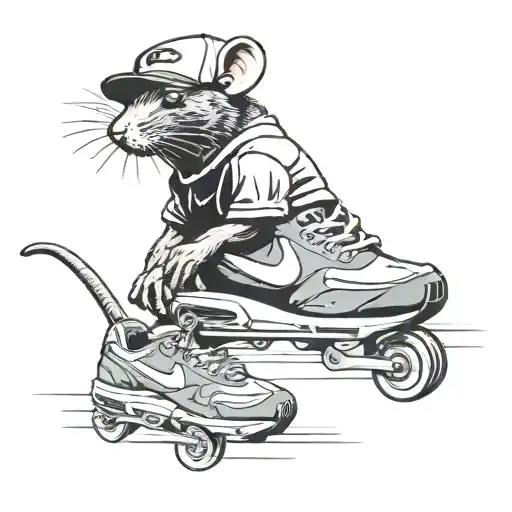 banksy style rat with Nike air max and cap tattoo design idea