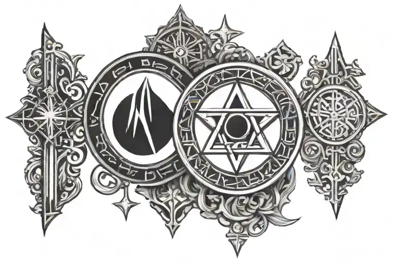 3 stakes religion symbols tattoo design idea