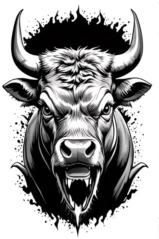 raging bull front body tattoo design idea