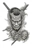 Japanese Yakuza Sleeve with Warrior Masks tattoo design idea