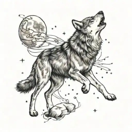 wolf howling at taurus constellation tattoo design idea