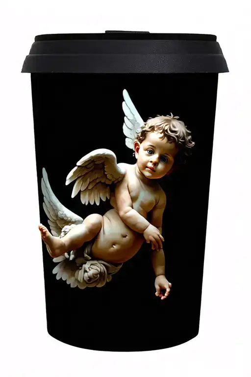 small baby cupid flying away tattoo design idea