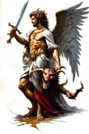 st Michael archangel with a sword slaying a demon tattoo design idea