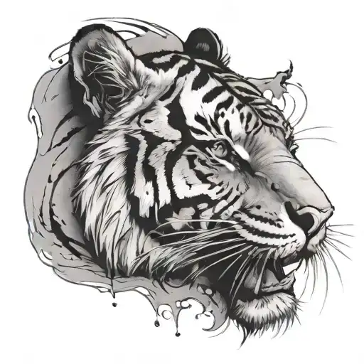 Half faced tiger head with wounds tattoo design idea