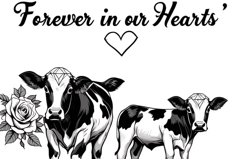 "Forever in our Hearts " Roses, diamonds,cow, and baby cow  tattoo design idea