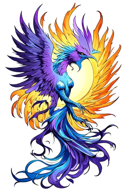 feminine blue and purple Phoenix rising  tattoo design idea