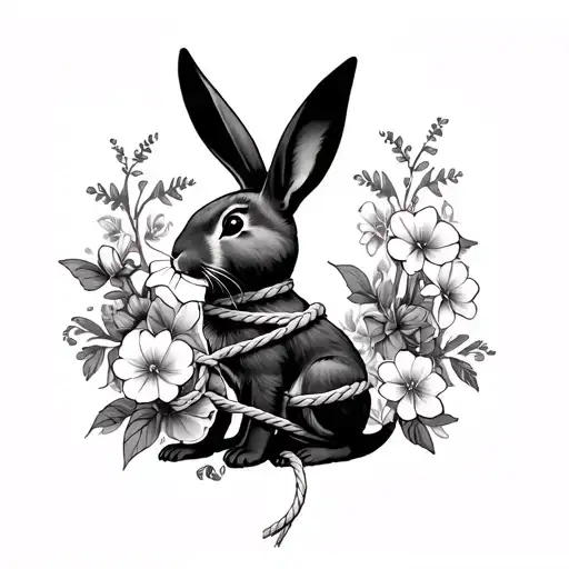 playboy bunny, tied up with rope, flowers in background tattoo design idea