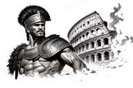 A gladiator outside of the colosseum in a burning Rome tattoo design idea