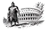 A gladiator outside of the colosseum in a burning Rome tattoo design idea
