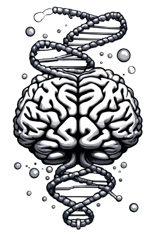 serotonin and dopamine chemical structure intertwined with a dna strand and brain tattoo design idea