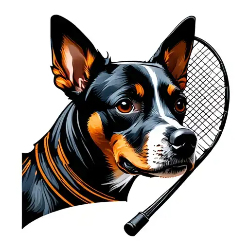 dog and badminton plus shuttle  tattoo design idea