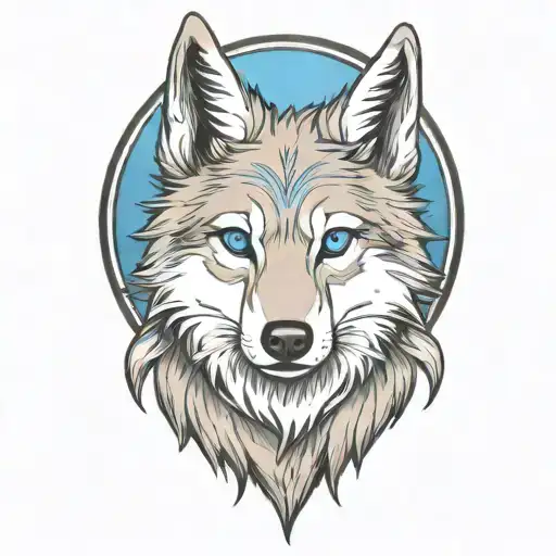 cherokee happy gray wolf puppy blue eyes tattoo design idea
