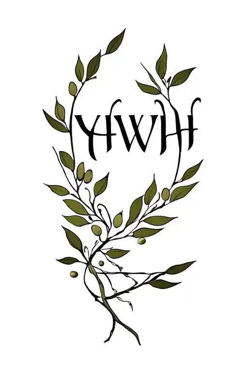 olive branches wrapped with YHWH written tattoo design idea
